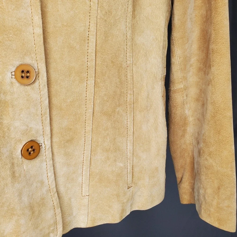 Jones NY Suede Blazer Jacket Womens XL Tan Leather Button Up Classic - Picture 4 of 11